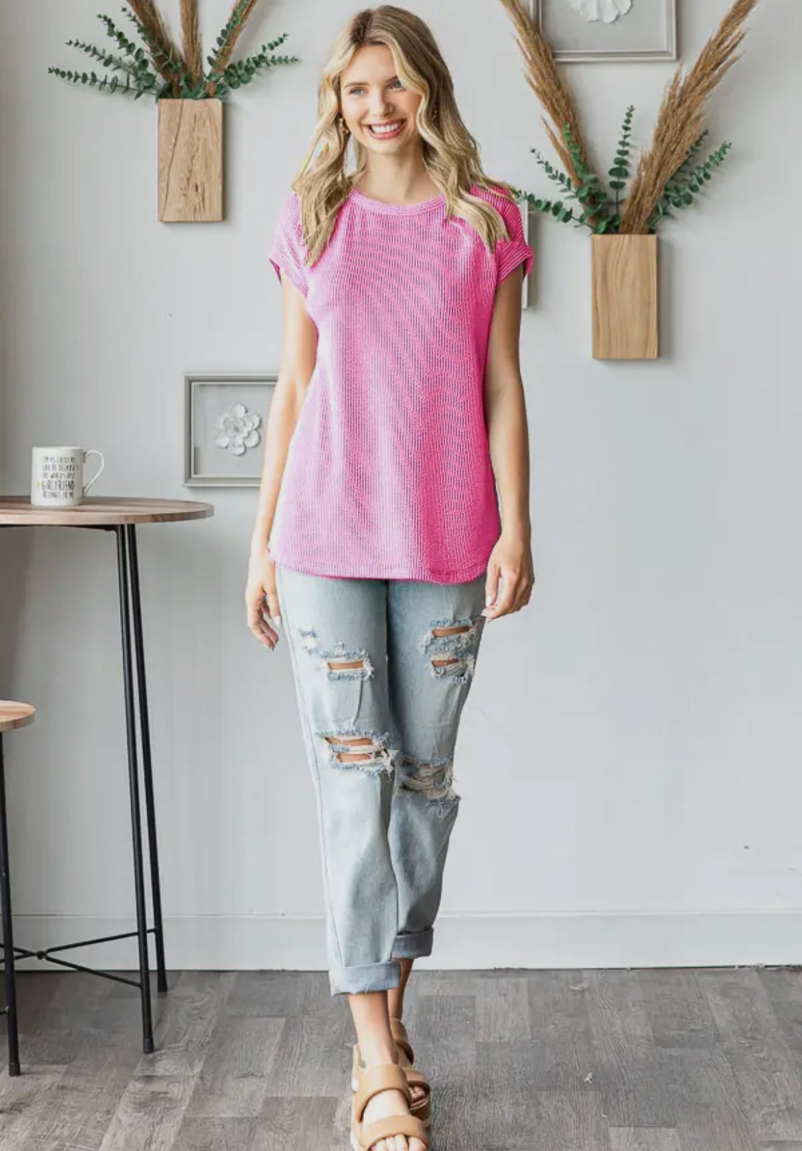 Ribbed Knit Bubblegum Top