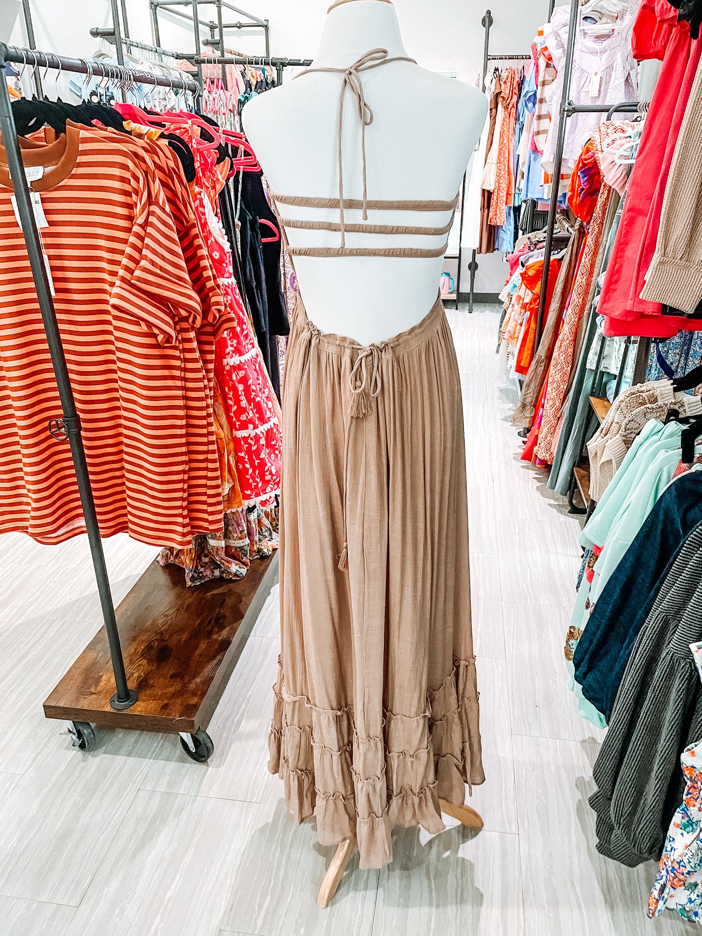 Halter Smocked Body Tiered Maxi Dress