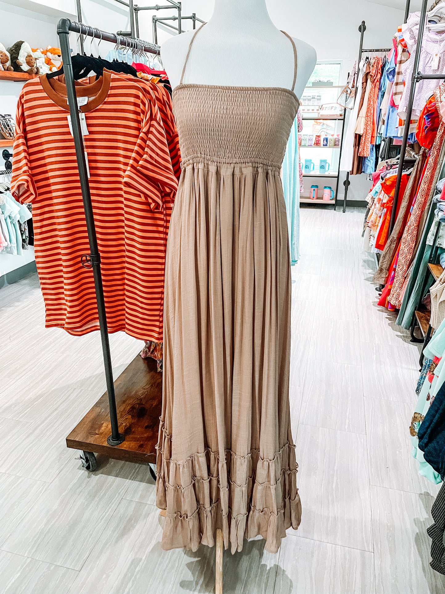Halter Smocked Body Tiered Maxi Dress