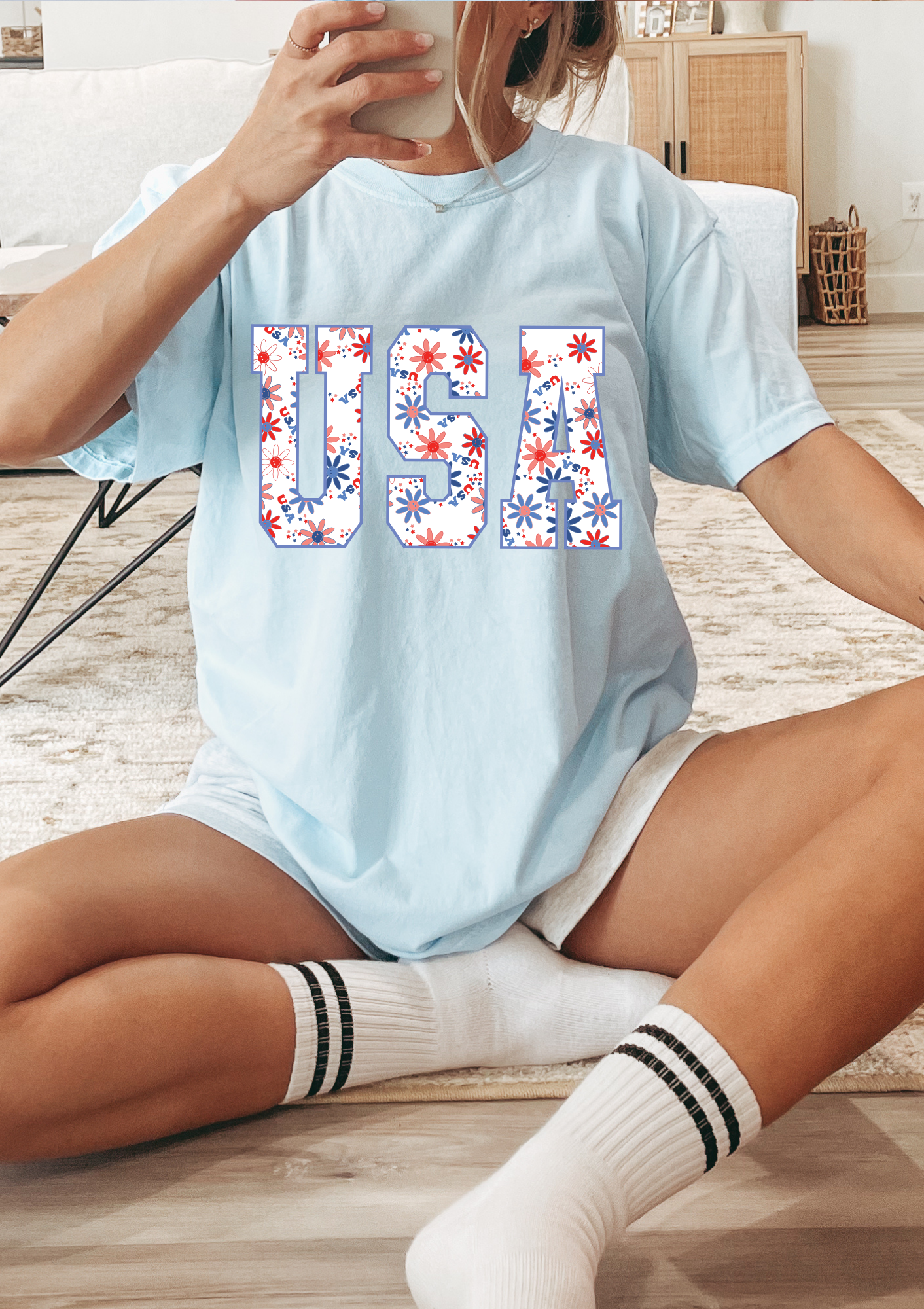 USA Floral Comfort Colors Tee