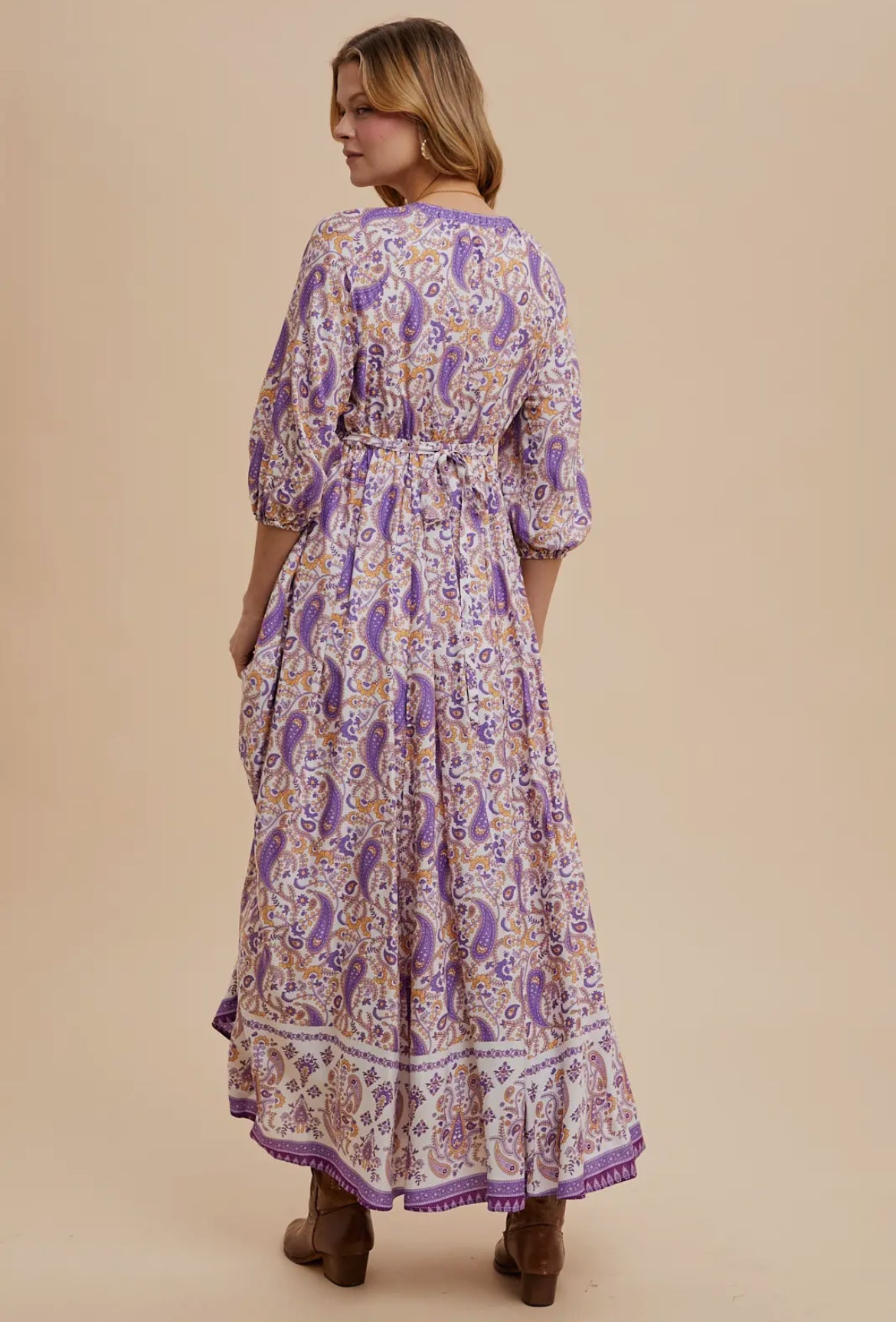 Border Print Vneck Short Sleeve Maxi Dress
