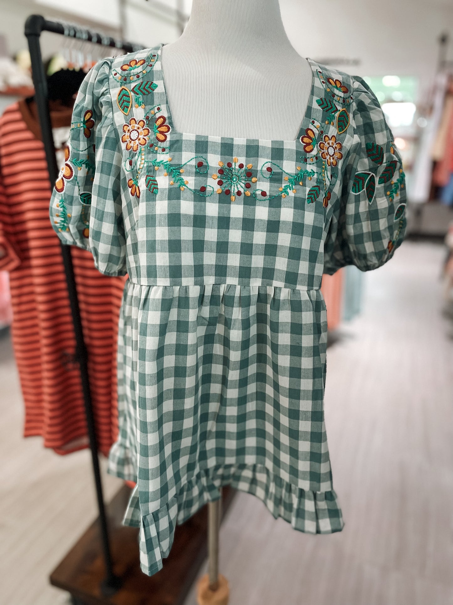 Plaid Ruffle Square Neck Top