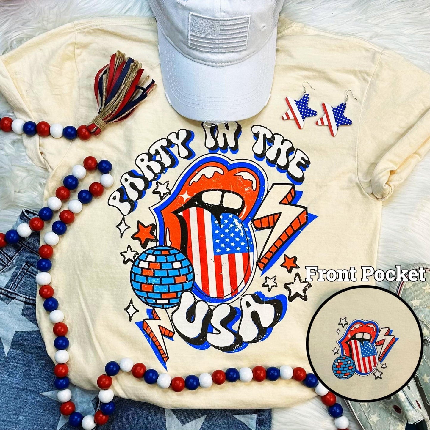 Party in the USA tongue Tee- FRONT&BACK