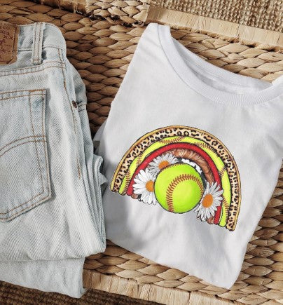 Softball Flower Rainbow Tee