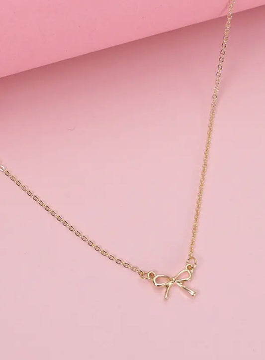 Mini Gold Bow Charm Necklace