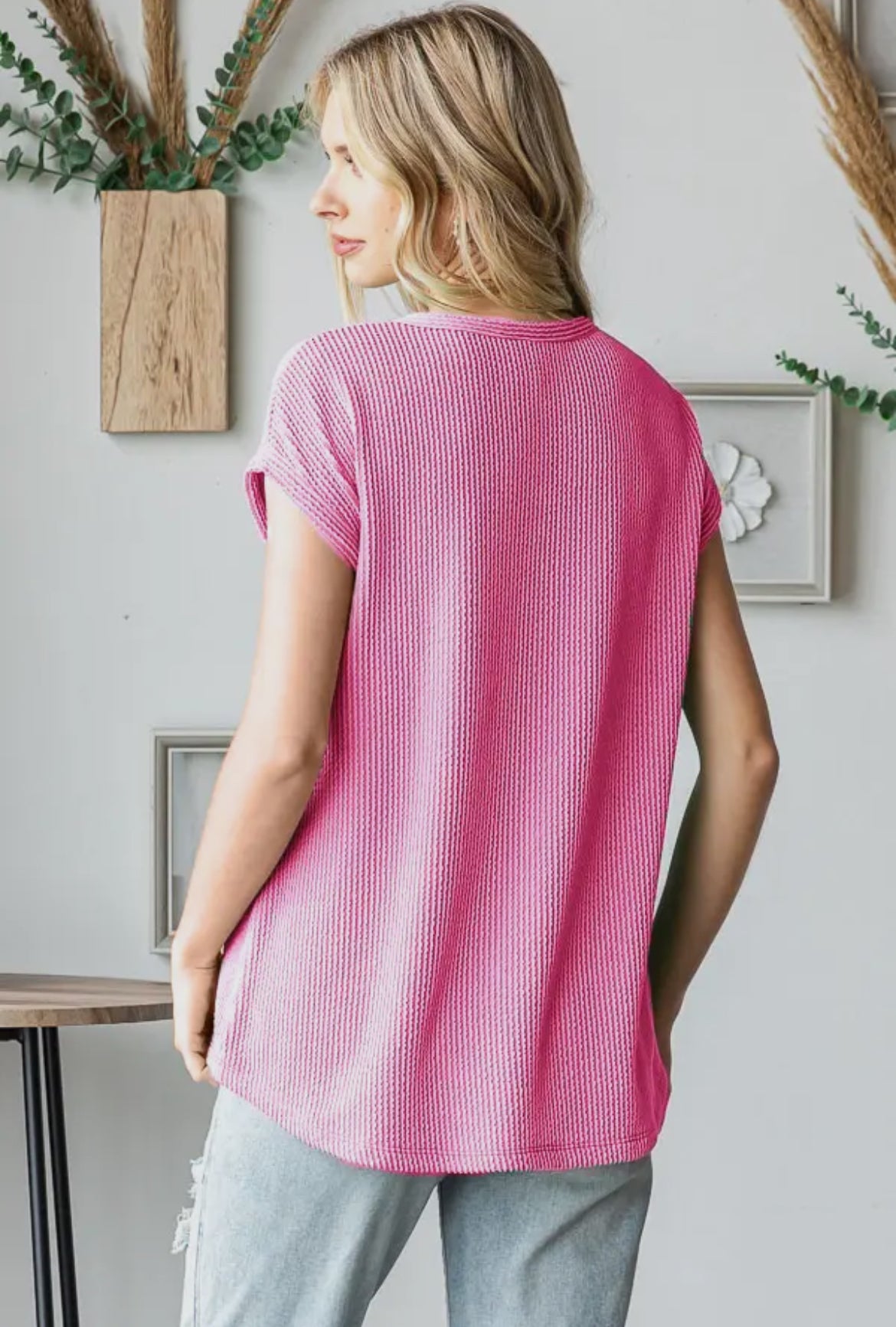 Ribbed Knit Bubblegum Top
