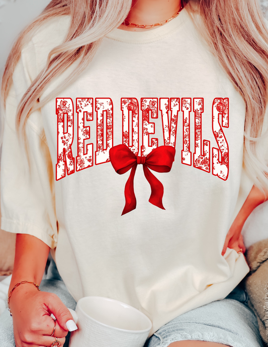 Red Devils Toile Bow Tee