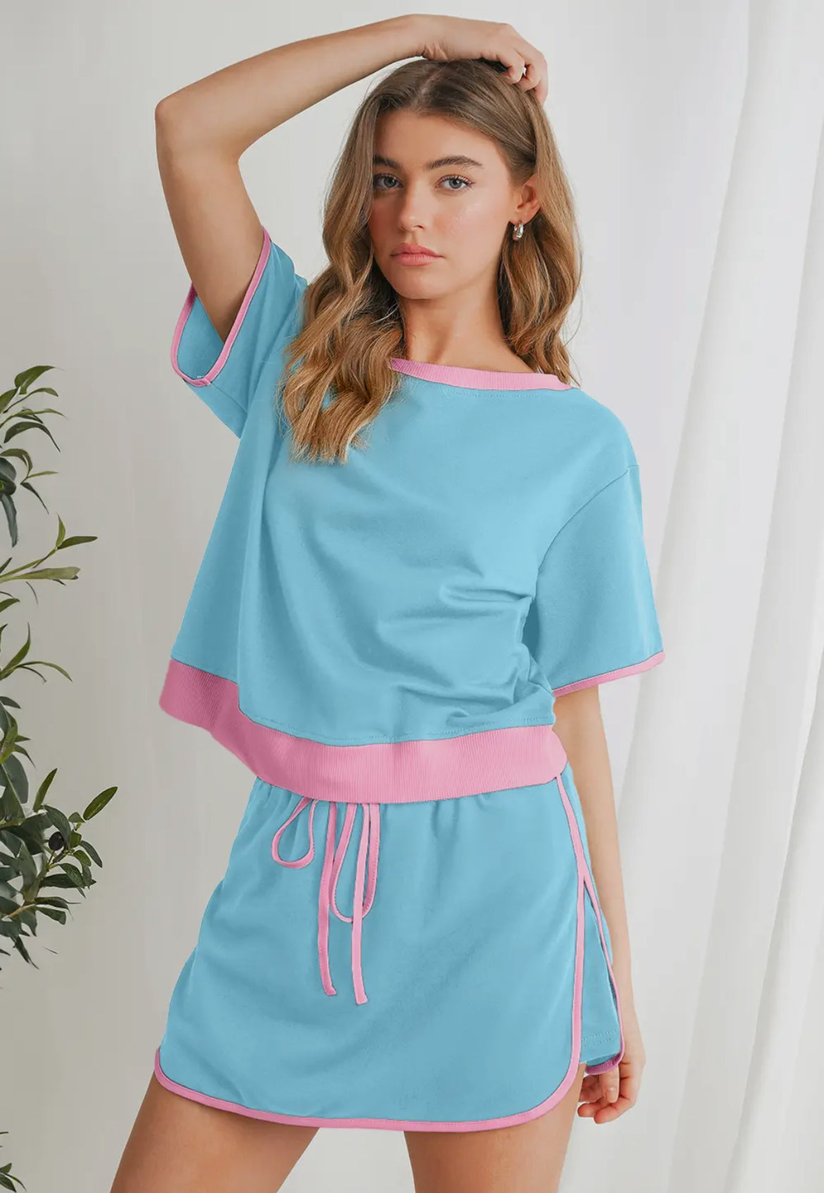 Colorblock Drop Shoulder Tshirt & Skirt Set