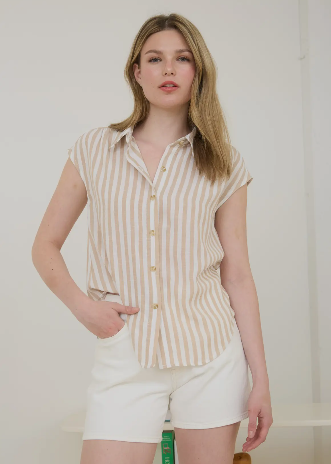 Striped Khaki Button Down Top