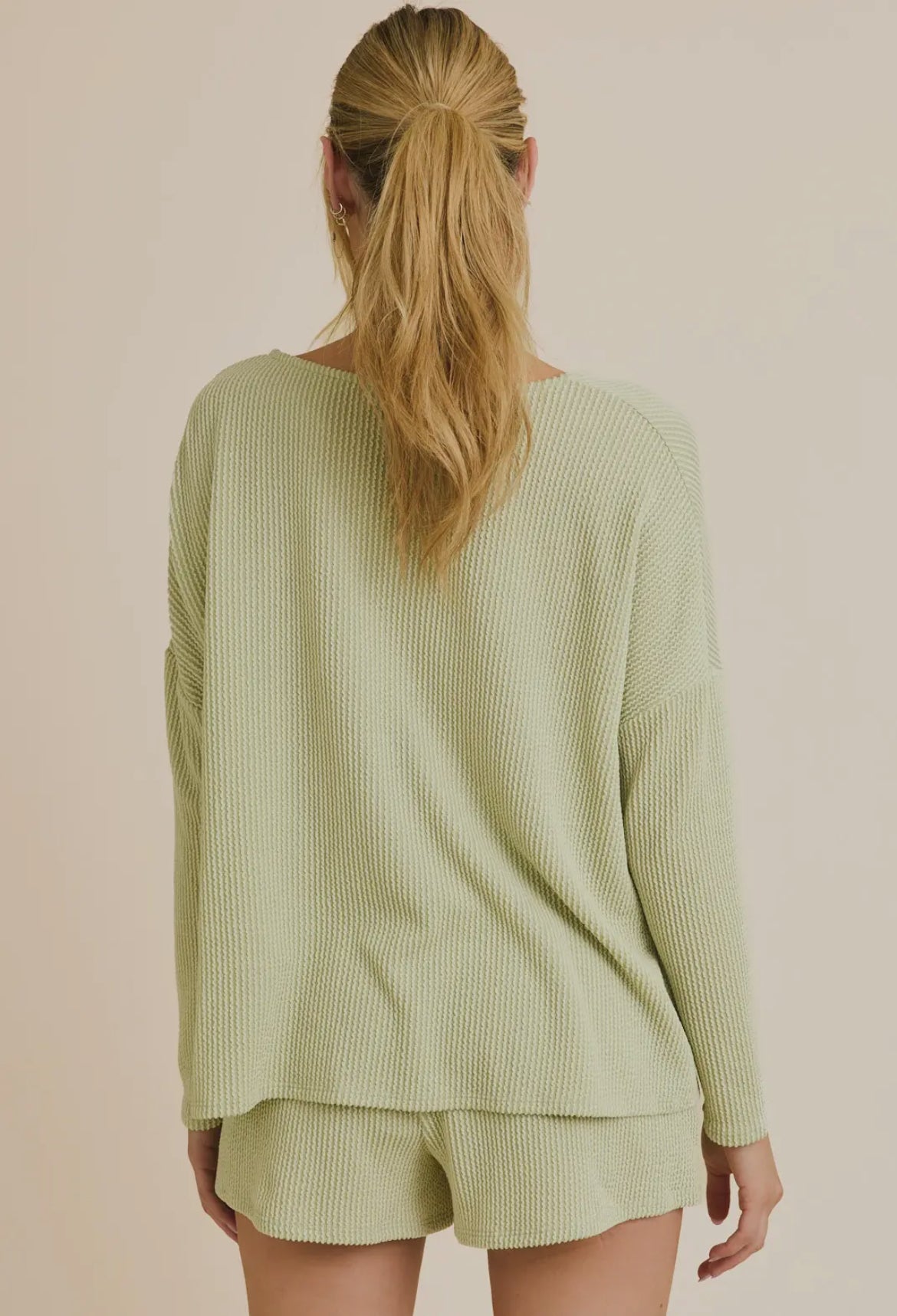 Knit Ribbed Crew- Light Green