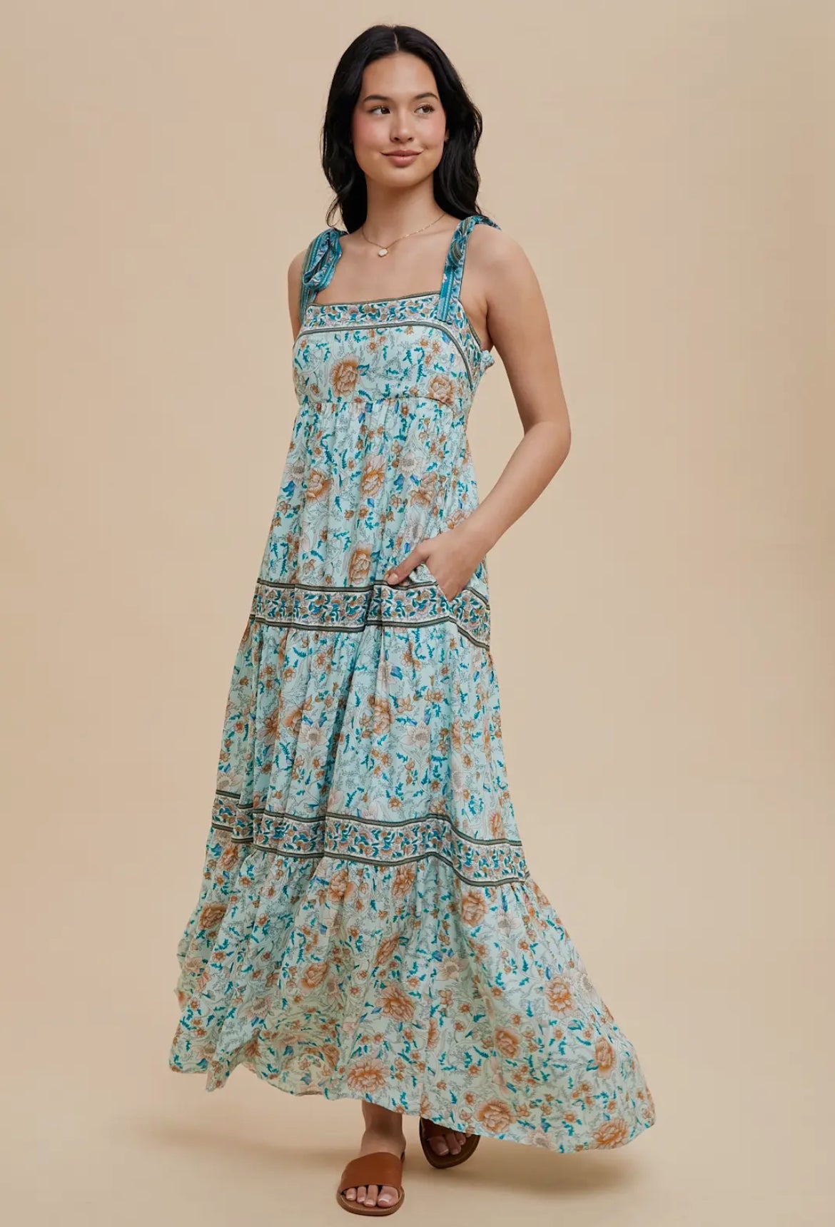 Border Print Maxi  Dress