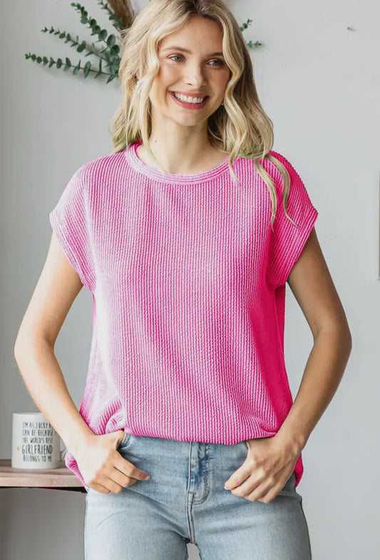 Ribbed Knit Bubblegum Top