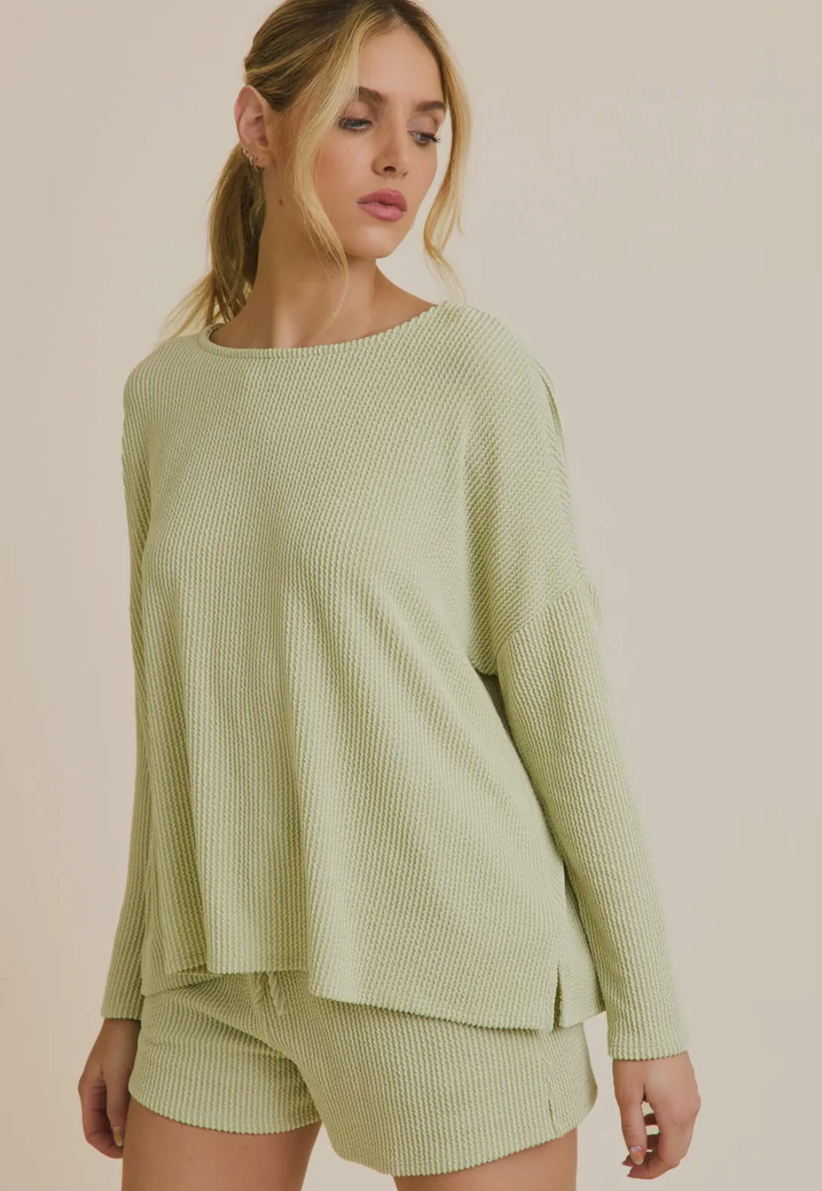 Knit Ribbed Crew- Light Green
