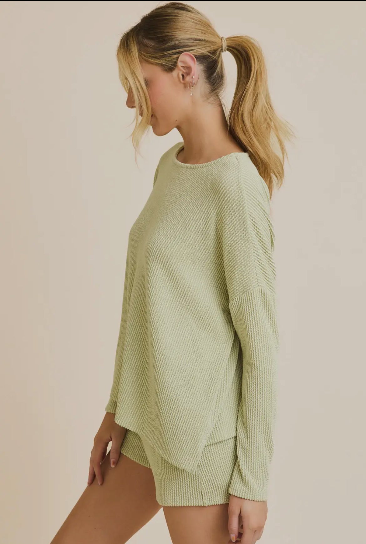 Knit Ribbed Crew- Light Green