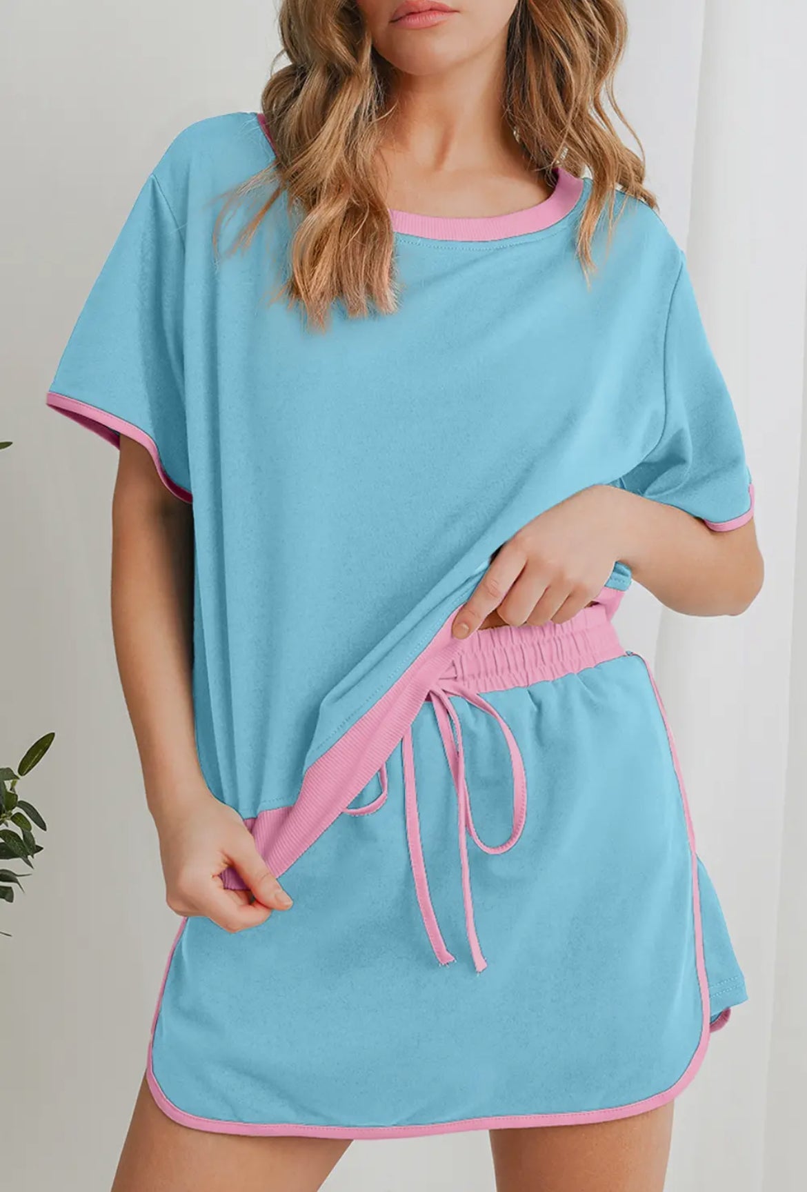 Colorblock Drop Shoulder Tshirt & Skirt Set