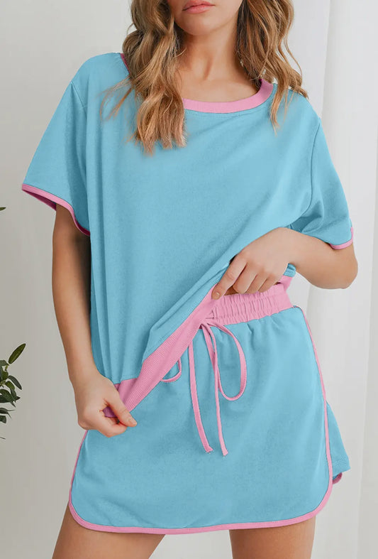 Colorblock Drop Shoulder Tshirt & Skirt Set