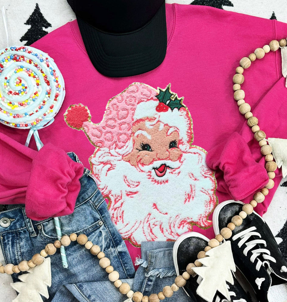 Pink santa Chenille Patch Sweatshirt