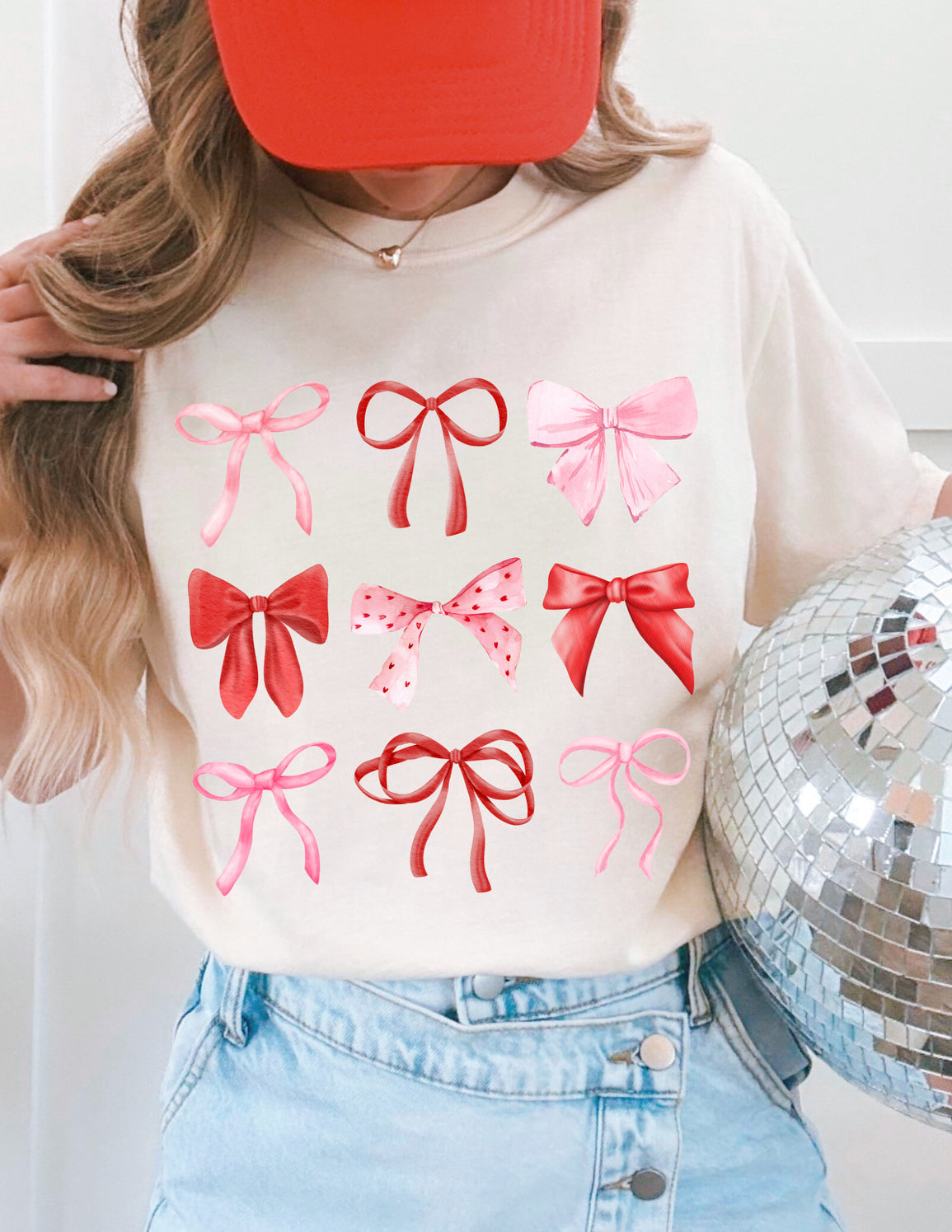 Red and Pink Bows Comfort Colors Tee