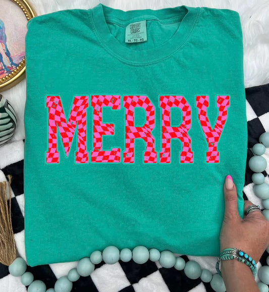 Checkered Merry Tshirt