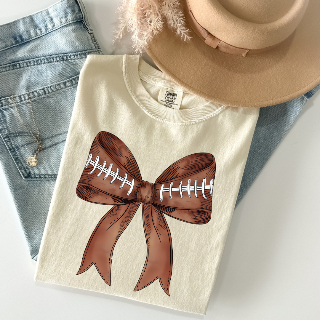 Football Big Bow Comfort Colors Tee