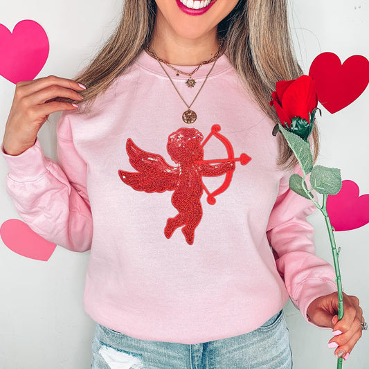 Cupid Patch Sweatshirt Red on Pink