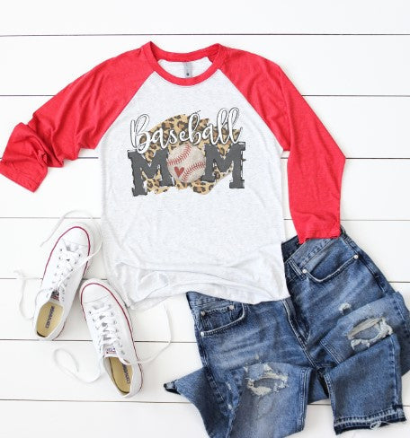 Baseball mom leopard raglan Tee