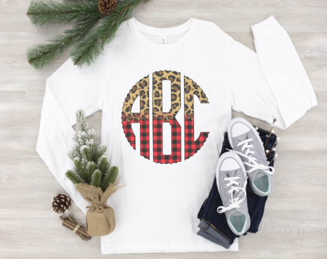 Christmas Monogram Long Sleeve Tee