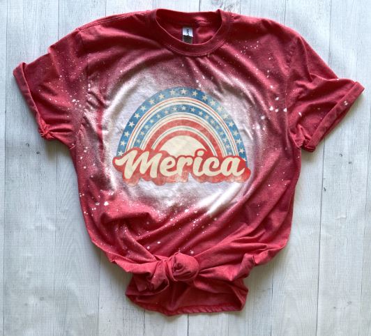 Merica Rainbow Bleached Tee